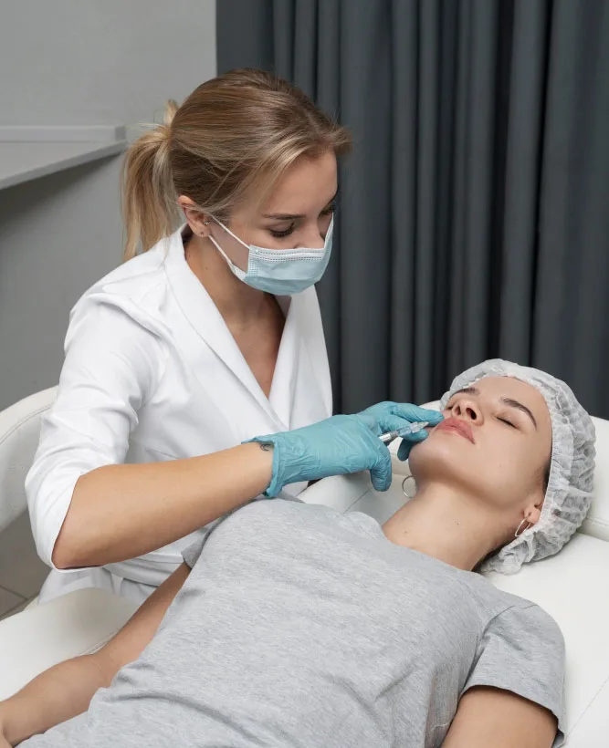 Dermatologist performing a facial treatment on a patient